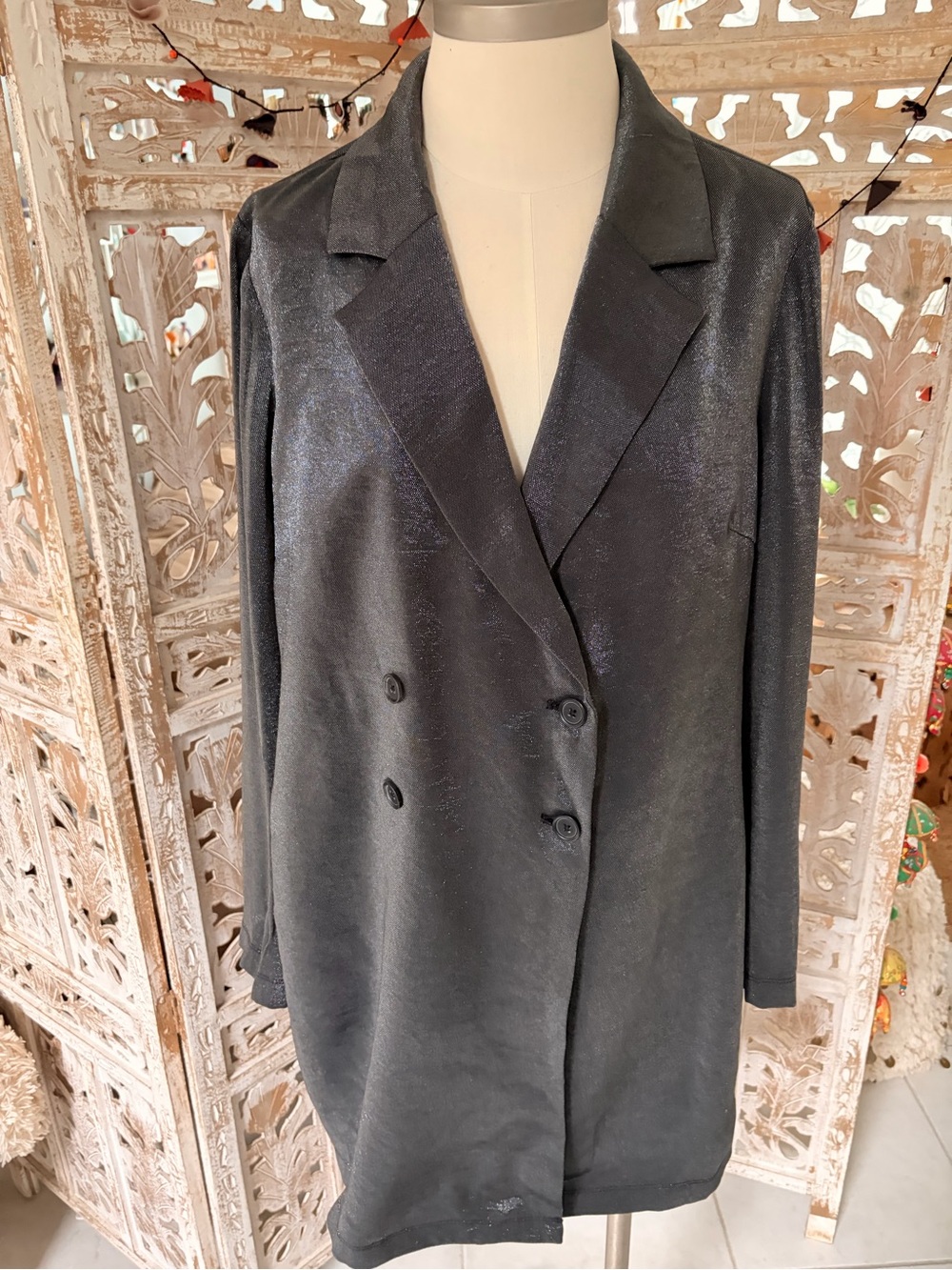 BCBGMaxAzria Shimmery Black Double-Breasted Mini Dress Jacket